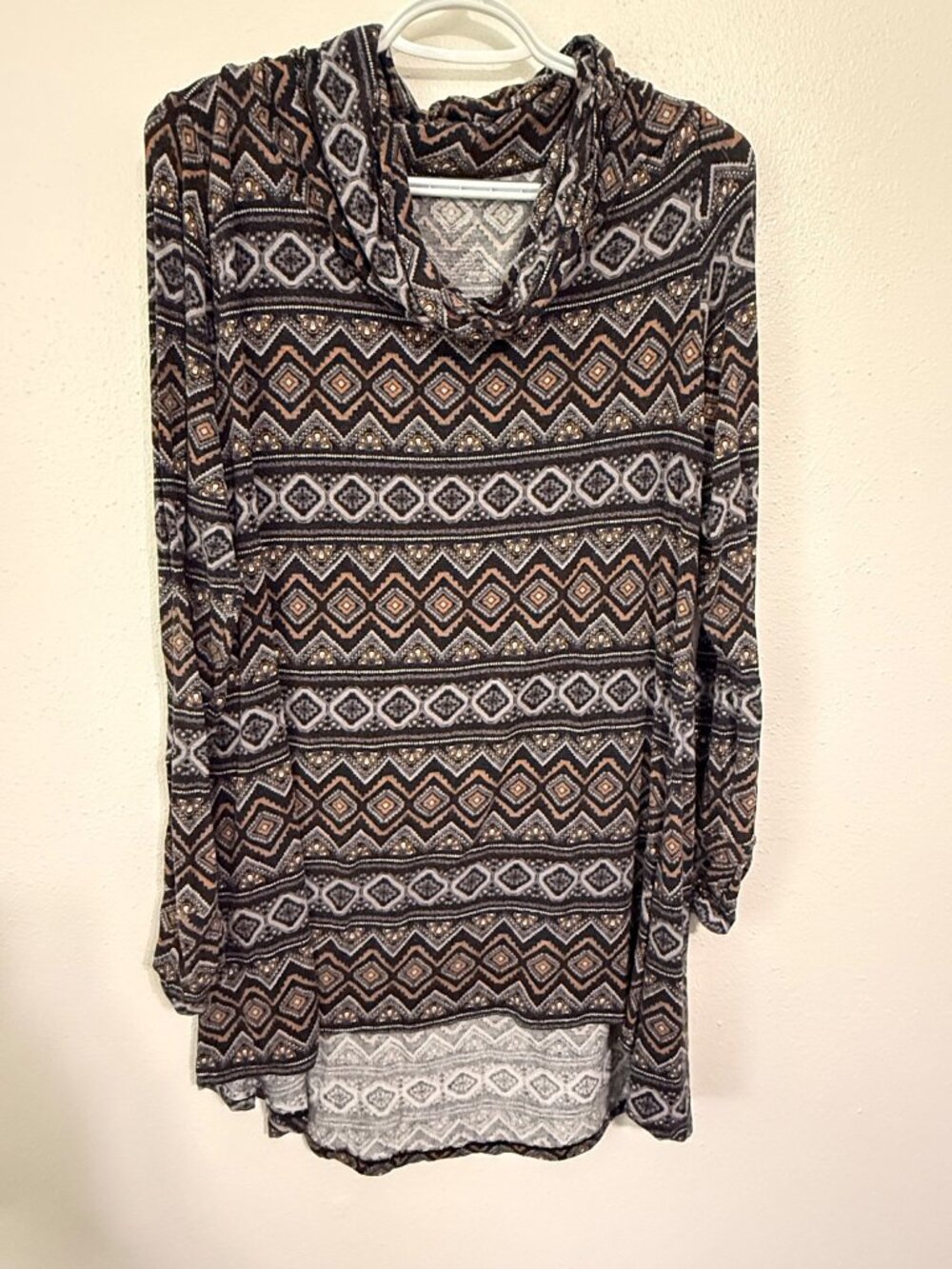 Cuddl Duds Softwear with Stretch Cowl Neck Tunic/Dress Brown Gray L